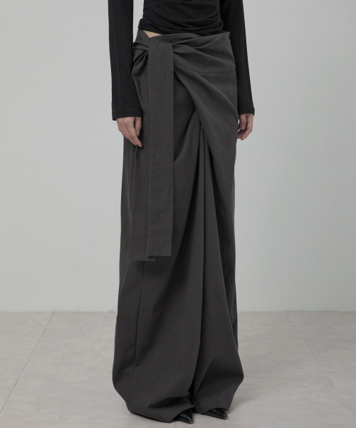 Layered Wrap Trousers (FL-255_Charcoal)