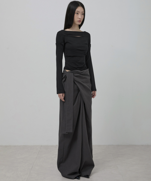 Layered Wrap Trousers (FL-255_Charcoal)