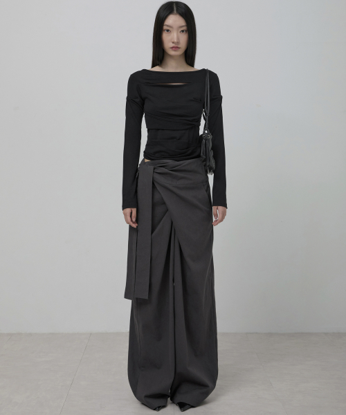 Layered Wrap Trousers (FL-255_Charcoal)