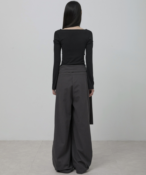 Layered Wrap Trousers (FL-255_Charcoal)