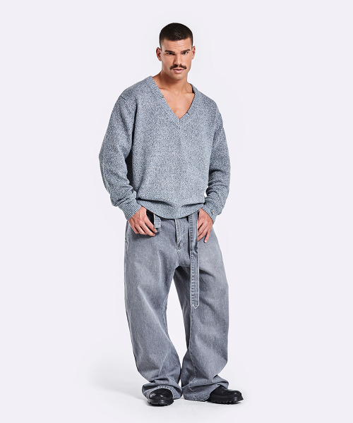 Piercing V Neck Knit - Grey
