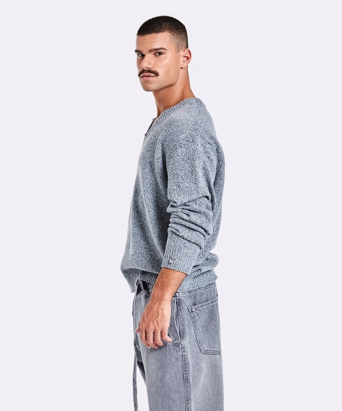 Piercing V Neck Knit - Grey