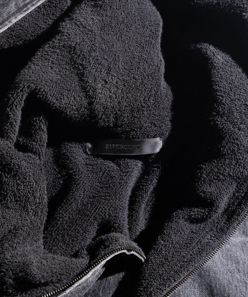Oversized Denim Hoodie Zip-Up - Black