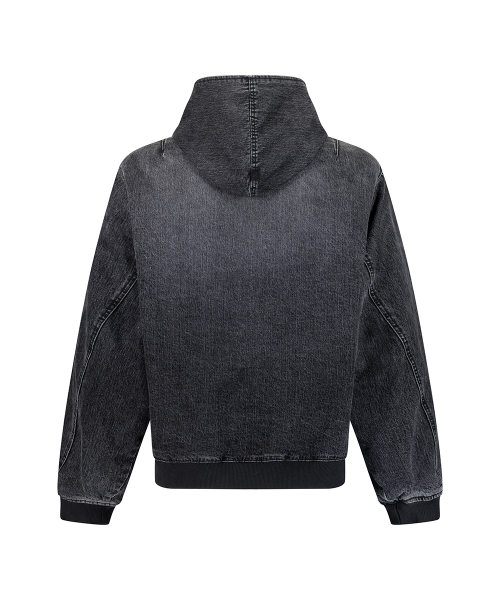 Oversized Denim Hoodie Zip-Up - Black