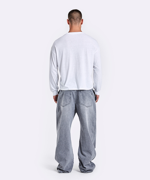 Belted Denim Pants - Grey