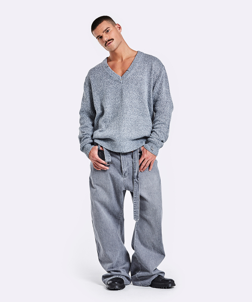 Belted Denim Pants - Grey