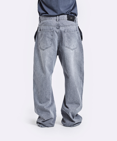 Belted Denim Pants - Grey