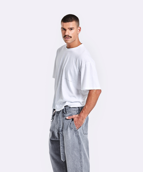 Belted Denim Pants - Grey