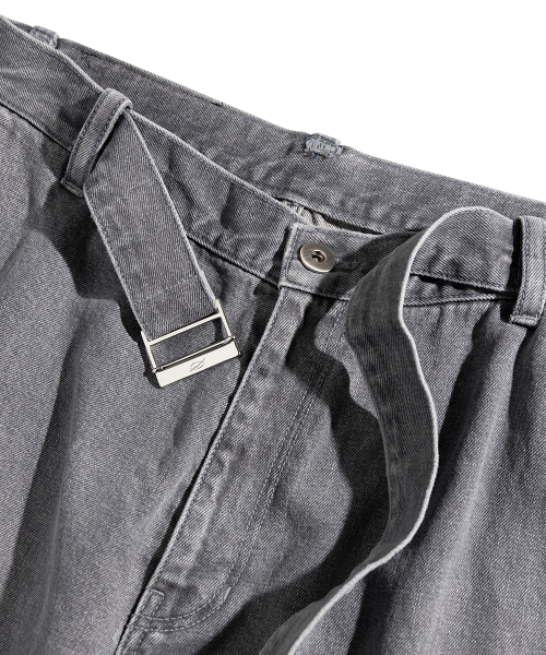 Belted Denim Pants - Grey