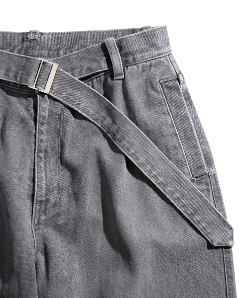 Belted Denim Pants - Grey