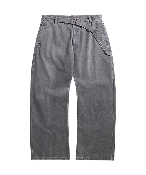 Belted Denim Pants - Grey