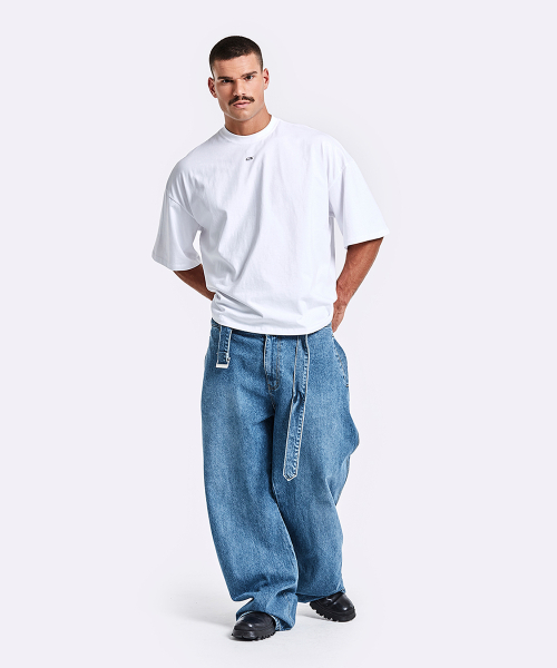 Belted Denim Pants - Blue