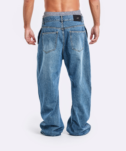 Belted Denim Pants - Blue