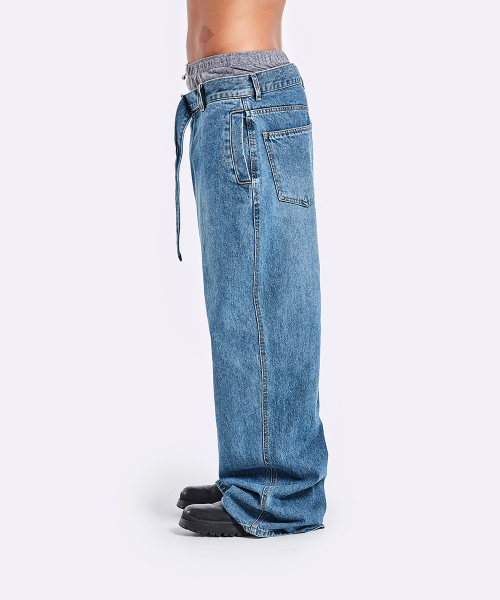 Belted Denim Pants - Blue