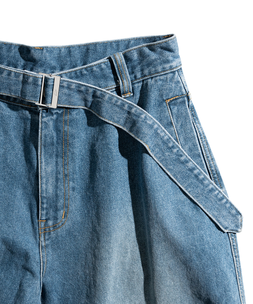 Belted Denim Pants - Blue