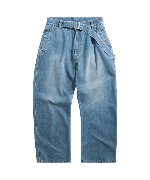 Belted Denim Pants - Blue