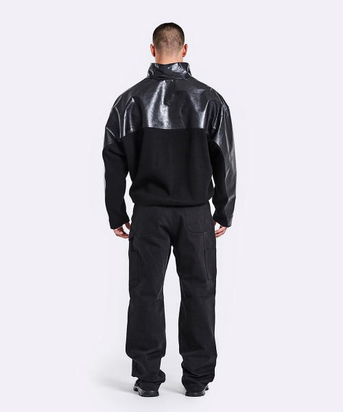 Leather Knit Anorak - Black