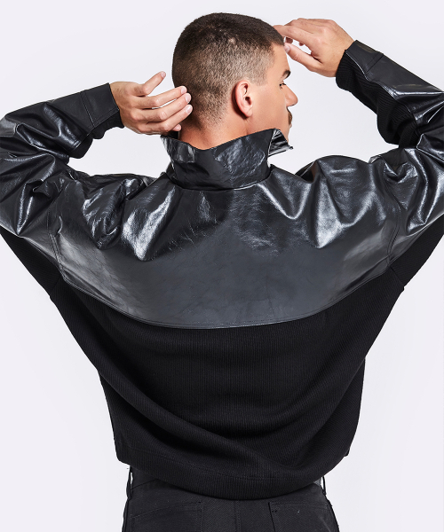 Leather Knit Anorak - Black