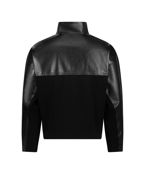 Leather Knit Anorak - Black