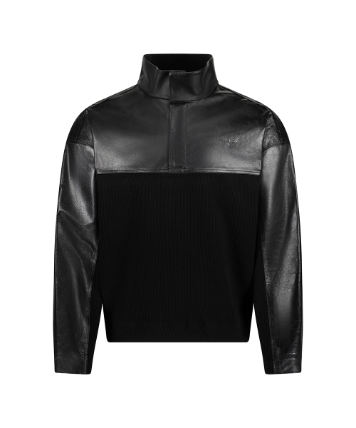 Leather Knit Anorak - Black