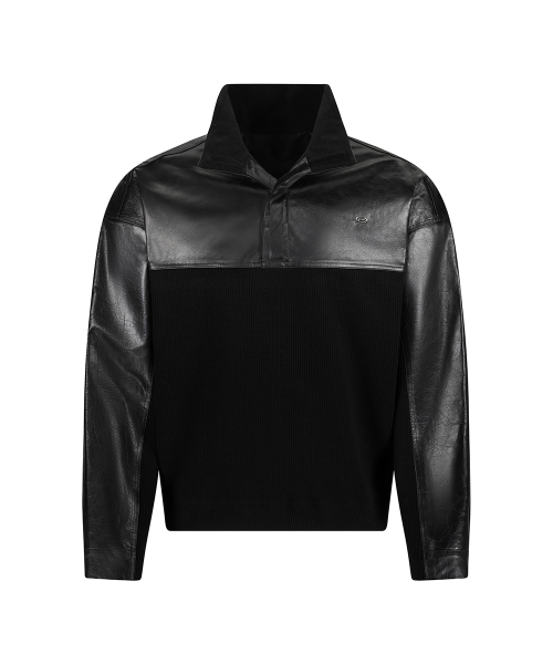 Leather Knit Anorak - Black
