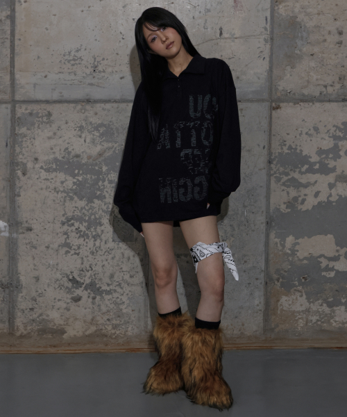 BACK CROSS OVER FIT COLLAR TEE (BLACK) F25ZB021