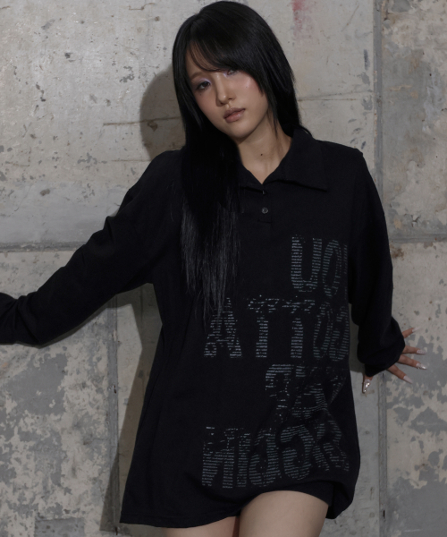 BACK CROSS OVER FIT COLLAR TEE (BLACK) F25ZB021