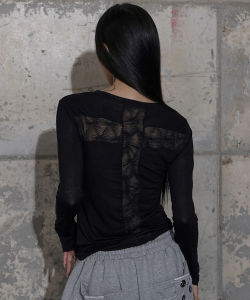 BACK CROSS LONG SLEEVE (BLACK) F25ZB027