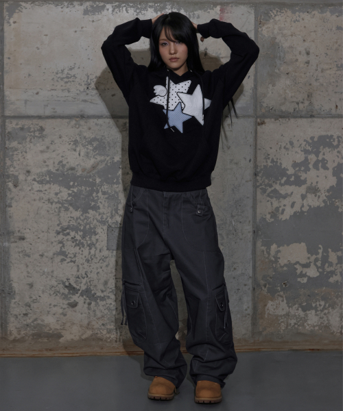 MIX STAR ANGEL PATCH HOODIE (BLACK) F25ZB011