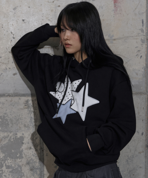 MIX STAR ANGEL PATCH HOODIE (BLACK) F25ZB011