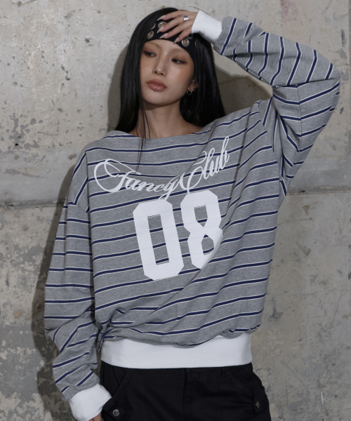 STRIPE ONE-SHOULDER SWEATSHIRT (GRAY ST) F25ZB017