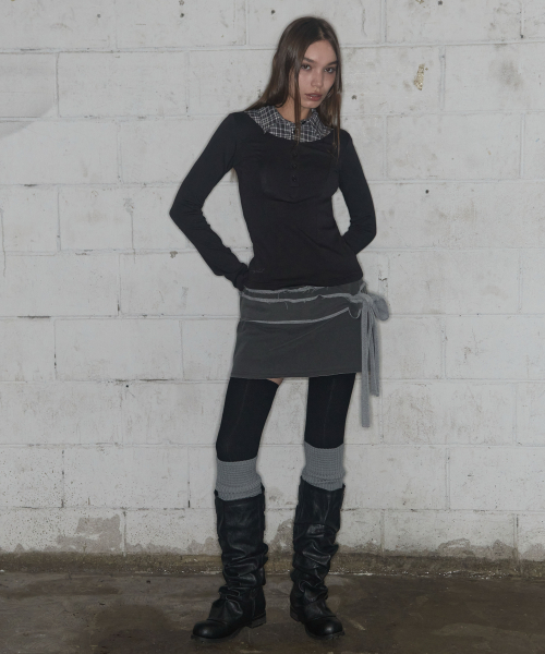 SHIRT LAYERED LONG SLEEVE (BLACK) F25ZB023