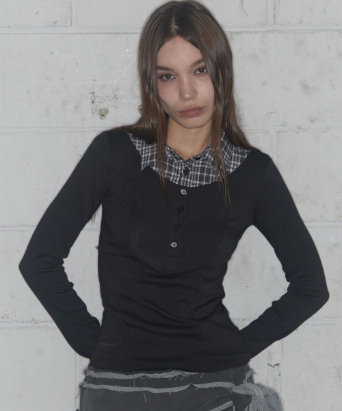 SHIRT LAYERED LONG SLEEVE (BLACK) F25ZB023