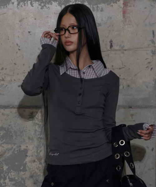 SHIRT LAYERED LONG SLEEVE (CHARCOAL) F25ZB023