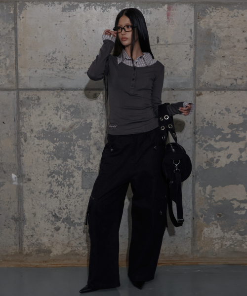 SHIRT LAYERED LONG SLEEVE (CHARCOAL) F25ZB023