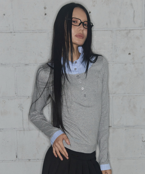 SHIRT LAYERED LONG SLEEVE (GRAY) F25ZB023