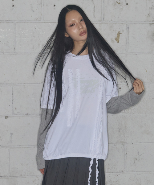 FRILL LINE LAYERED LONG SLEEVE (WHITE) F25ZB025