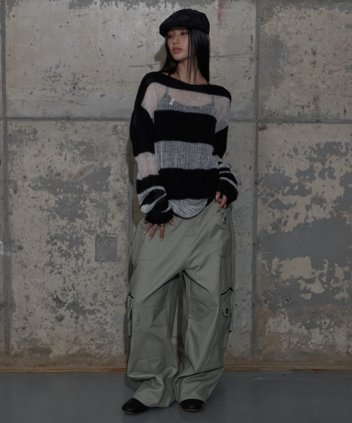 HAILEY STRIPE KNIT (BLACK) F25ZB020