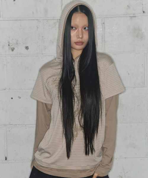 STRIPE LAYERED HOODIE (BEIGE) F25ZB024