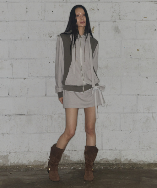 DYE-WASH TIE SKIRT (BROWN) F25ZD968