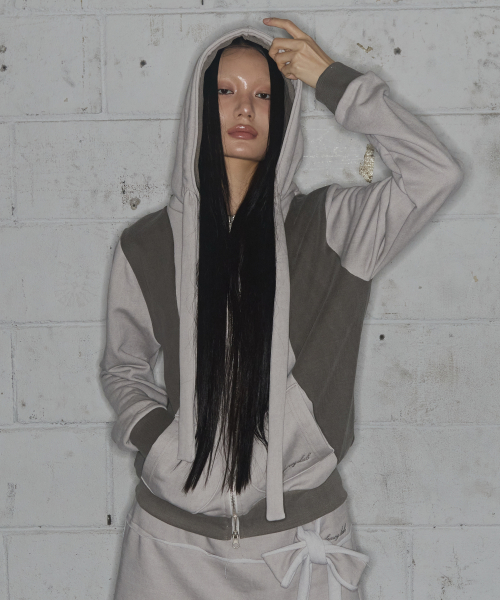 DYE-WASH LAYERED HOODED ZIP-UP (BROWN) F25ZA009
