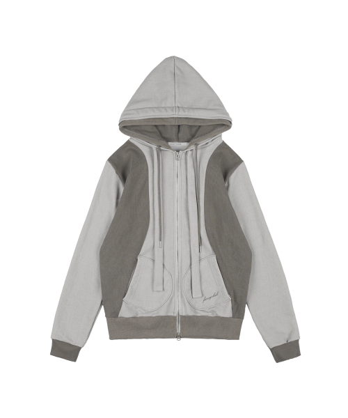 DYE-WASH LAYERED HOODED ZIP-UP (BROWN) F25ZA009