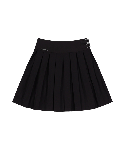 CLASSIC BUCKLE PLEATS MIDI SKIRT (BLACK) F25ZD970
