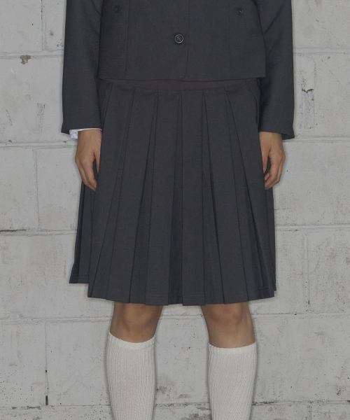 CLASSIC BUCKLE PLEATS MIDI SKIRT (GRAY) F25ZD970