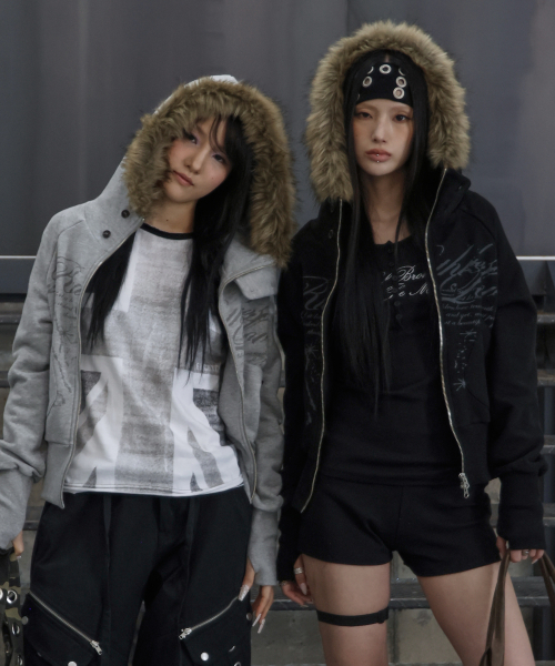 RUTHLESS FUR HOODED ZIP-UP (BLACK) F25ZA005