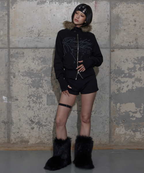 RUTHLESS FUR HOODED ZIP-UP (BLACK) F25ZA005