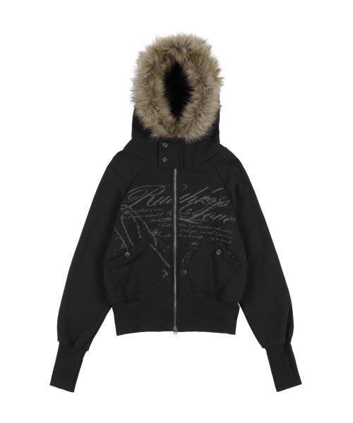 RUTHLESS FUR HOODED ZIP-UP (BLACK) F25ZA005
