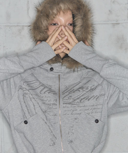 RUTHLESS FUR HOODED ZIP-UP (GRAY) F25ZA005