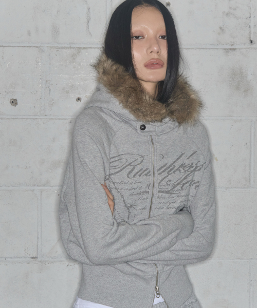 RUTHLESS FUR HOODED ZIP-UP (GRAY) F25ZA005