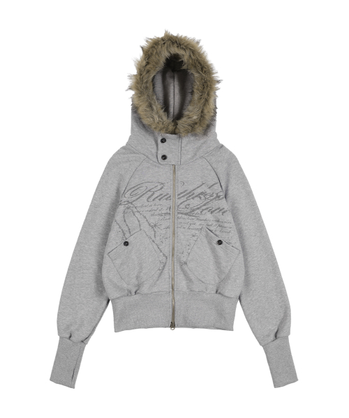 RUTHLESS FUR HOODED ZIP-UP (GRAY) F25ZA005